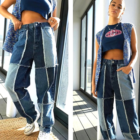NWT BDG Urban Outfitters Carter Patchwork Loose Fit High Rise Jeans Size 29 - Picture 2 of 16